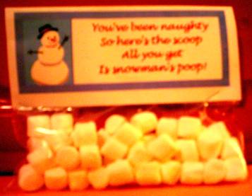 You've been naughty So here's the scoop All you get Is snowmans poop!